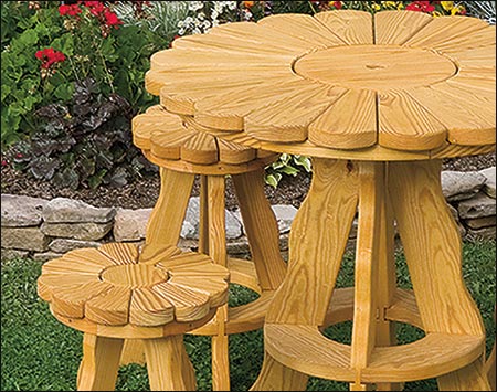 36" Treated Pine Sunflower Table w/4-Pub Stools