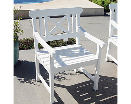 White Acacia Dining Table w/ 4 Crossback Armchairs