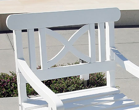White Acacia Dining Table w/ 4 Crossback Armchairs