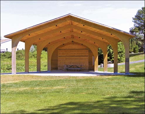 47’ x 27’ Niagara Arched Beam Band Shell Pavilion with Included Back Wall Design