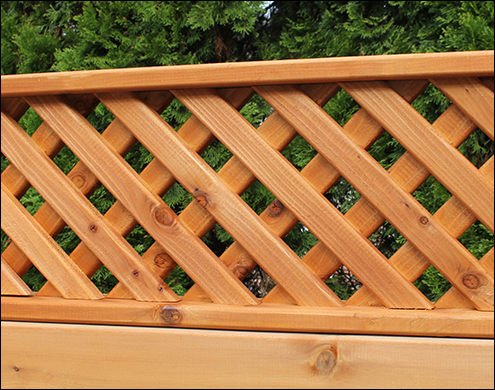 Close up of 12 inch Western Red Cedar diagonal lattice <br/>shown with Cedar Stain/Sealer. (Also available in Treated Pine)