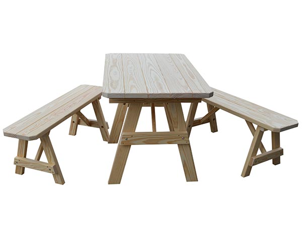 27" Wide Treated Pine Traditional Picnic Table w/ 2 Benches