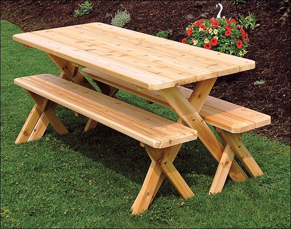 Red Cedar Cross Legged Picnic Table w/ 2 Benches