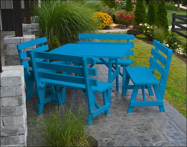 Southern Yellow Pine Square Table w/4 Backed Benches