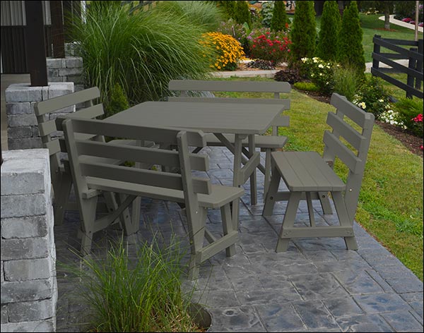 Southern Yellow Pine Square Table w/4 Backed Benches