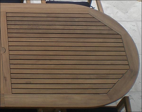 96" Teak Oval Expansion Table and Slat Back Stack Chair Set 