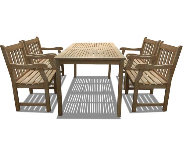 Acacia Dining Table w/ 4 Straight Top Armchairs