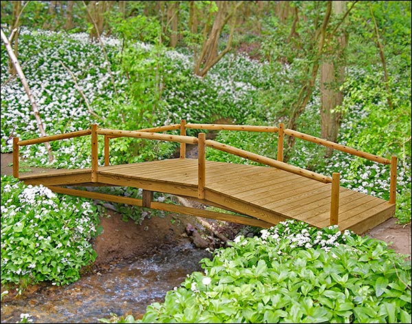 Treated Pine Log Rail Bridge w/White Cedar Posts & Railing