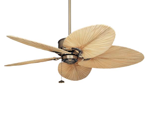 52" Antique Brass Maubay Indoor Ceiling Fan w/ Tropical Leaf Blades