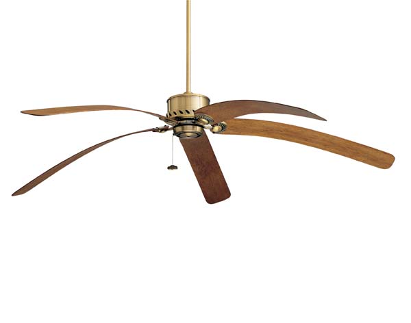 52" Antique Brass Maubay Outdoor Ceiling Fan w/ Dark Oak Bentwood Blades