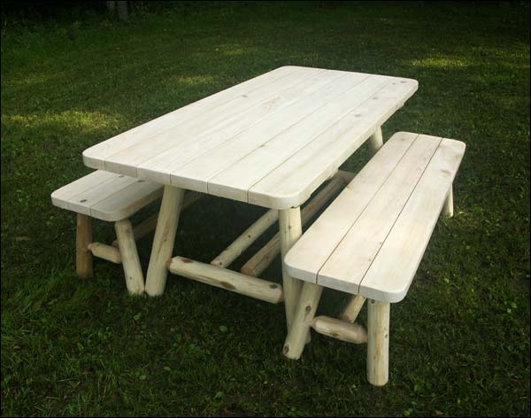 6 White Cedar Unstained Cabin Table w/ Detached Benches