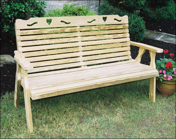 53" Treated Pine Crossback with Heart Garden Bench