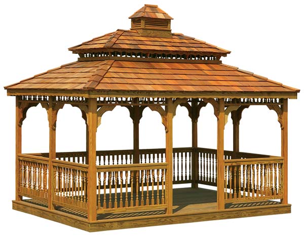 Red Cedar Double Roof Rectangle Gazebos