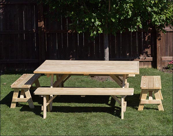 Treated Pine Wide Picnic Table w/Traditional Benches