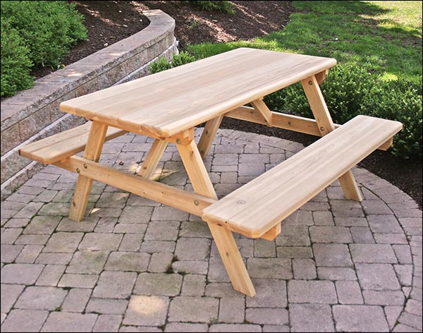 Fifthroom 6 Foot Red Cedar Picnic Table with Attached Benches