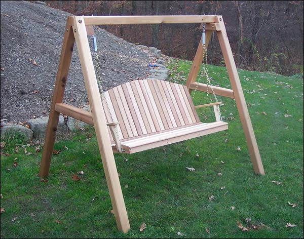 4 Foot Red Cedar Blue Mountain Fanback Porch Swing with Stand