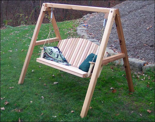 Red Cedar Blue Mountain Fanback Porch Swing w/A-Frame Swing Stand