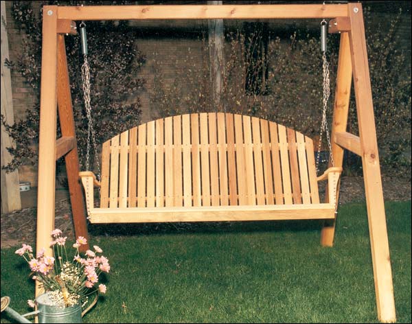 Red Cedar Blue Mountain Fanback Porch Swing w/A-Frame Swing Stand