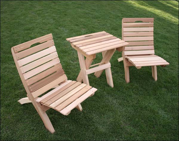 Red Cedar Folding Travel Table and Chairs Set