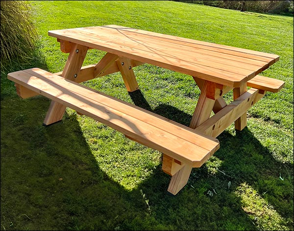 Red Cedar Heavy Duty Picnic Table w/Attached Benches