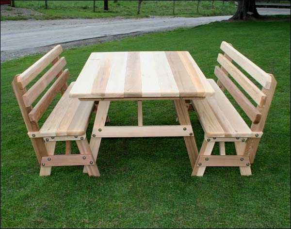 42" Wide Red Cedar Traditional Picnic Table w/Backed Benches