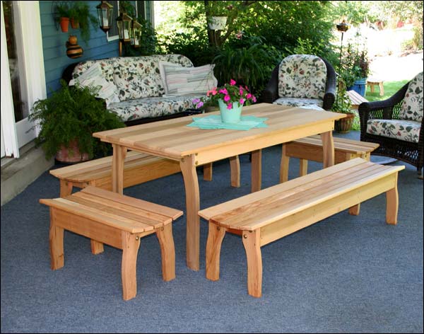 46"L x 32"W Red Cedar Contoured Picnic Table with (2) 46"L Benches & (2) 32"L Benches