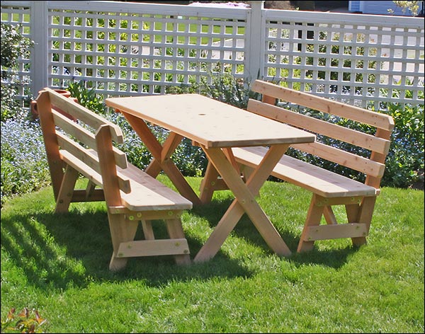 Red Cedar 32" x 10' Cross Legged Picnic Table with (4) 5' Backed Benches
