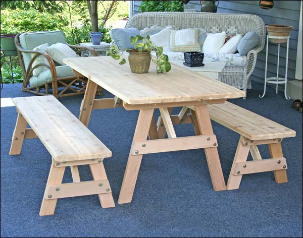 Red Cedar 27" x 5' Picnic Table with (2) 5' Benches
