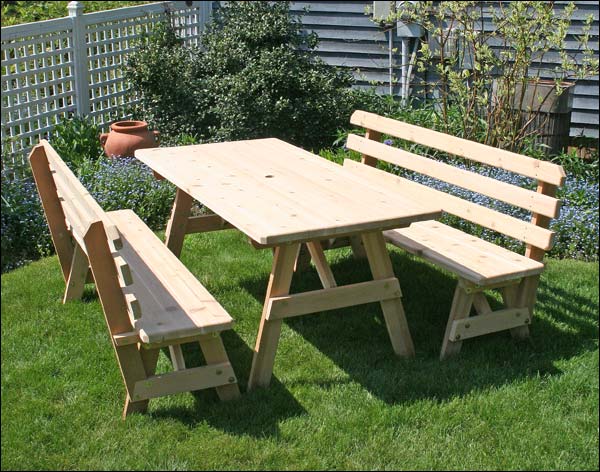 Red Cedar 27" x 10' Picnic Table with (4) 5' Backed Benches