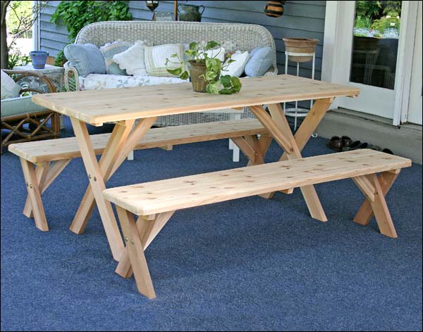 Red Cedar 32" x 10' Cross Legged Picnic Table with (4) 5' Cross Legged Benches