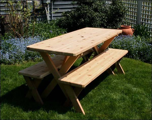 32" Wide Red Cedar Cross Legged Picnic Table w/Benches