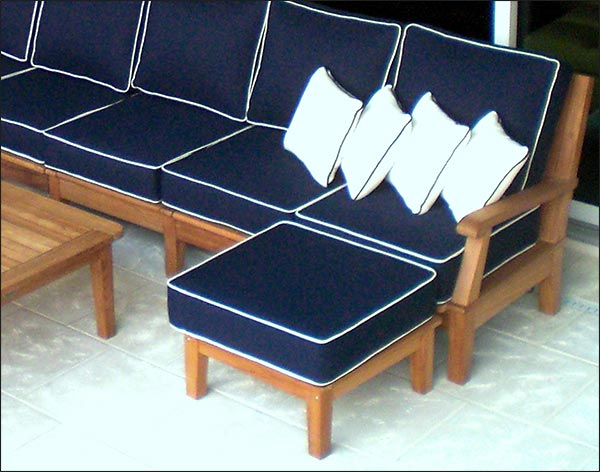 Teak Port Sectional, Ottoman & Table Set