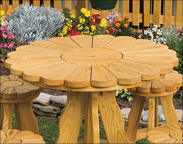 36" Treated Pine Sunflower Table w/4-Pub Stools