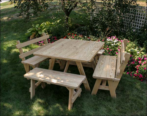 Treated Pine Wide Picnic Table w/ 2 Backed Benches and 2 Backless Benches