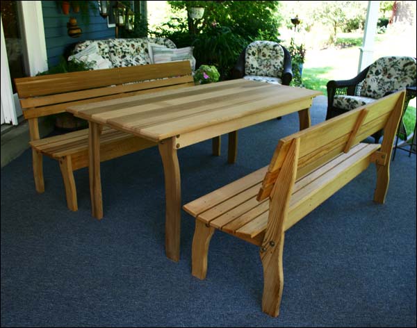 46" x 32" Red Cedar Contoured Picnic Table with (2) 46" Backed Benches