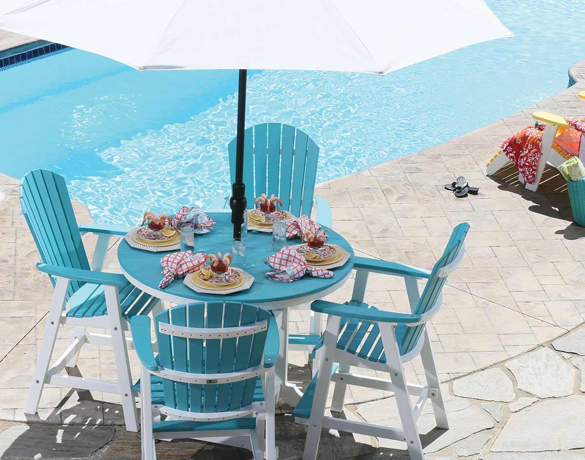 48 Garden Classic Daisy Poly Lumber Round Table 48 Garden Classic Daisy Poly Lumber Round Table Shown In Aruba And White Comfo Back Chairs Sold Separately