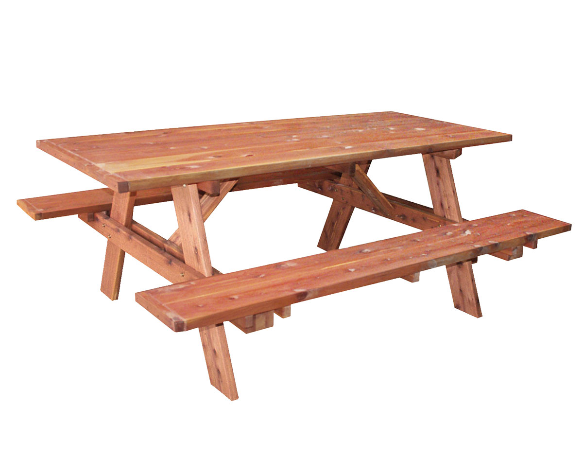 Amish Cedar Wood Table with Attached Benches