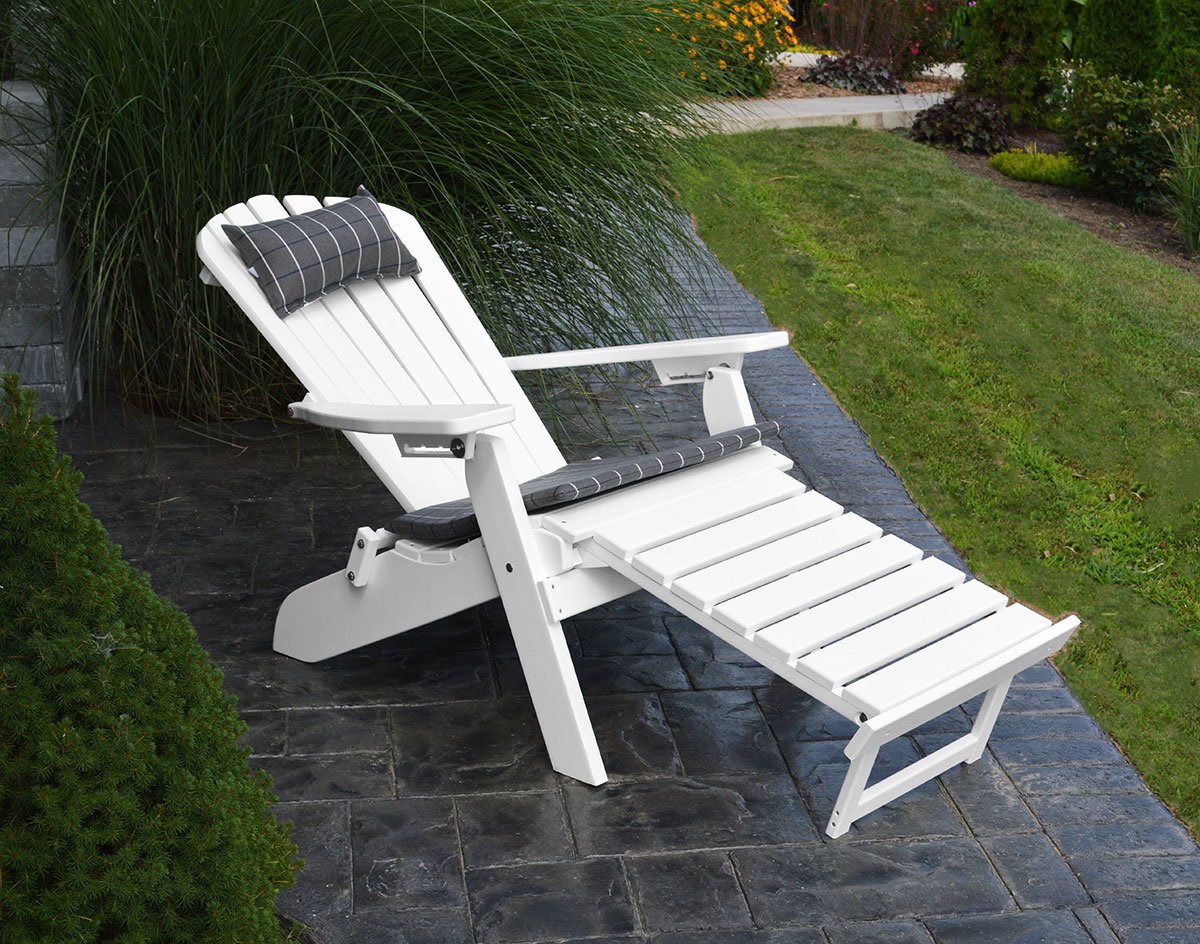 883 Poly Folding Reclining Chair W Pullout Ottoman White 
