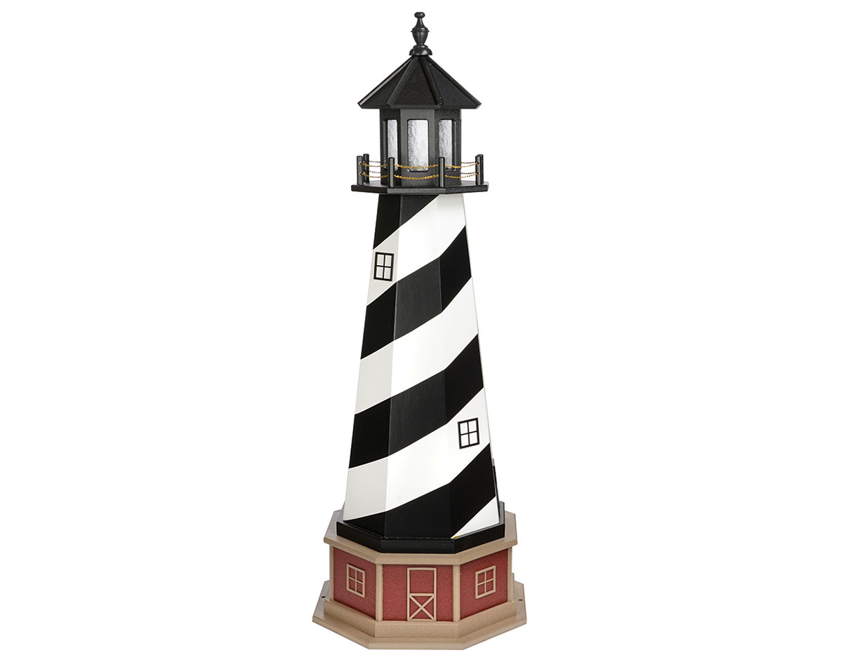 39" Octagon Electric and Solar Powered Poly Lumber Lighthouse White/black trim 
