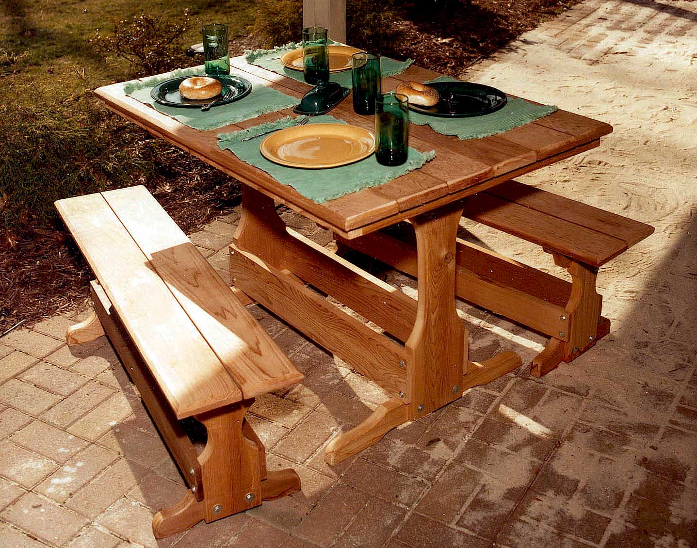 Red Cedar Rectangular Trestle Picnic Table Set