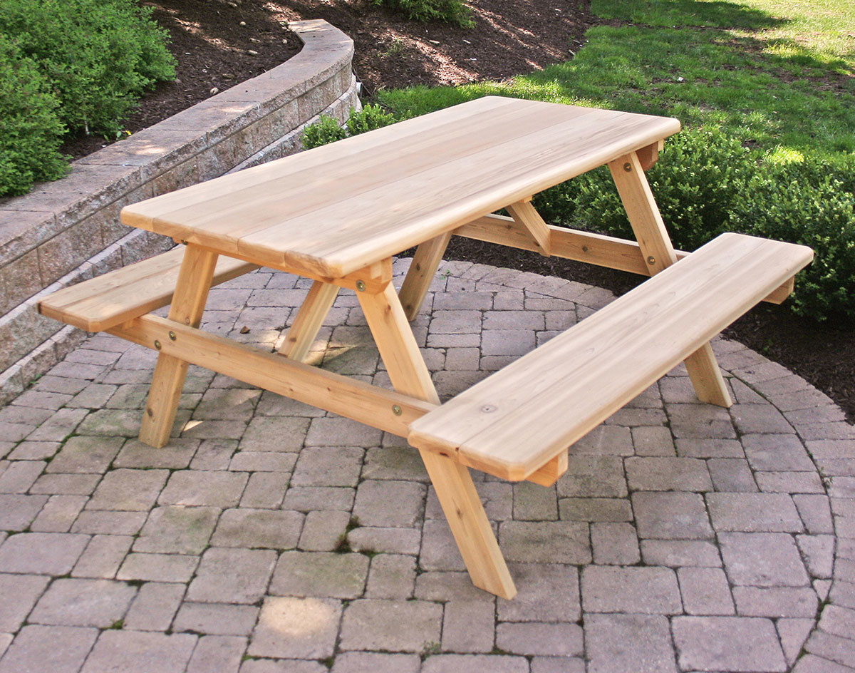 Red Cedar Picnic Table w/Attached Benches