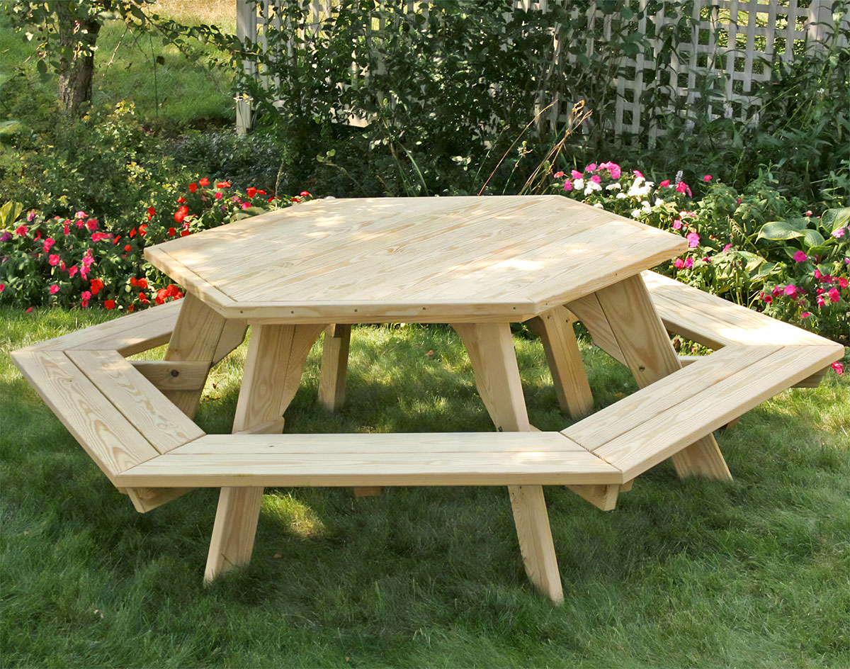 Wooden hexagon picnic table