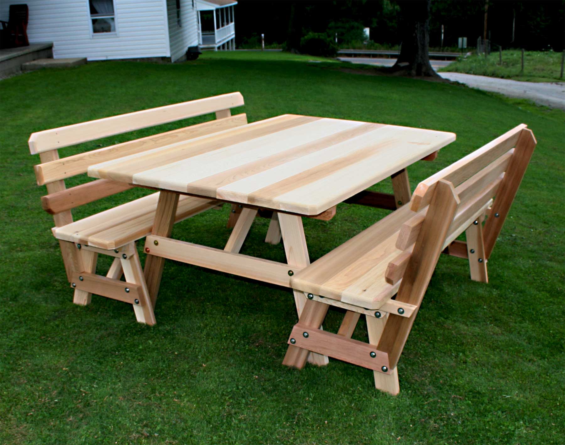 picnic table used as kitchen table