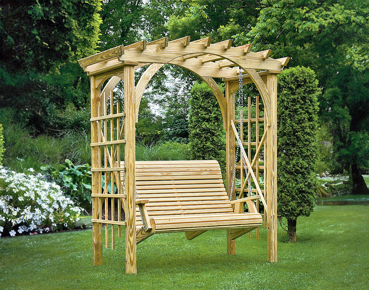 3' x 6' Treated Pine Palermo Arched Arbor w/4' Rollback Swing