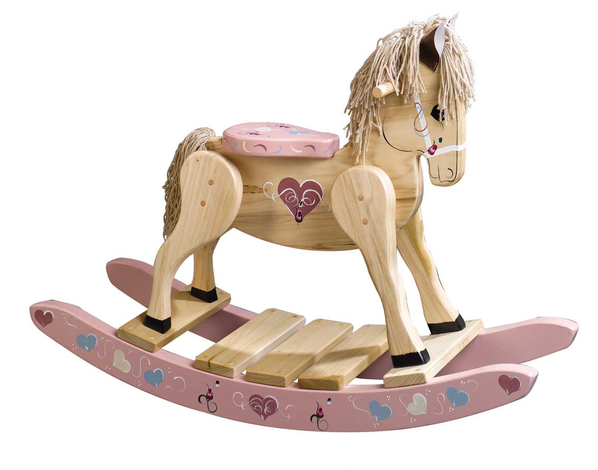 pink wooden rocking horse